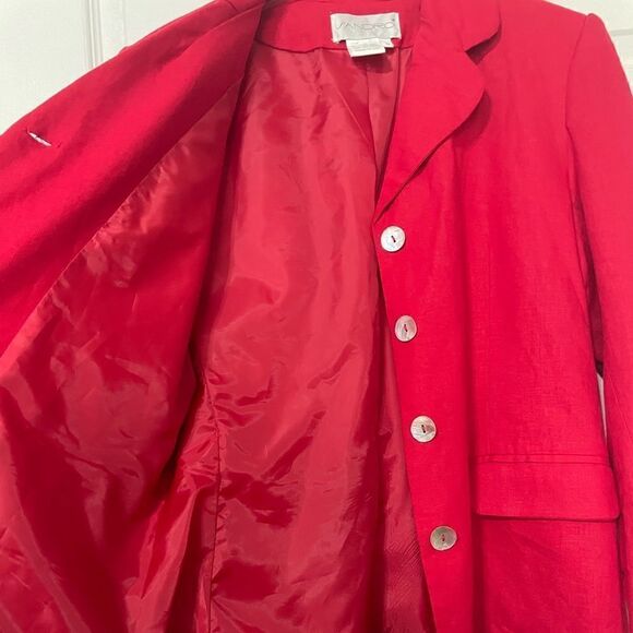 Sandro Linen Blend Oversized Red Blazer Mother of Pearl Buttons Size 10 - Picture 4 of 7